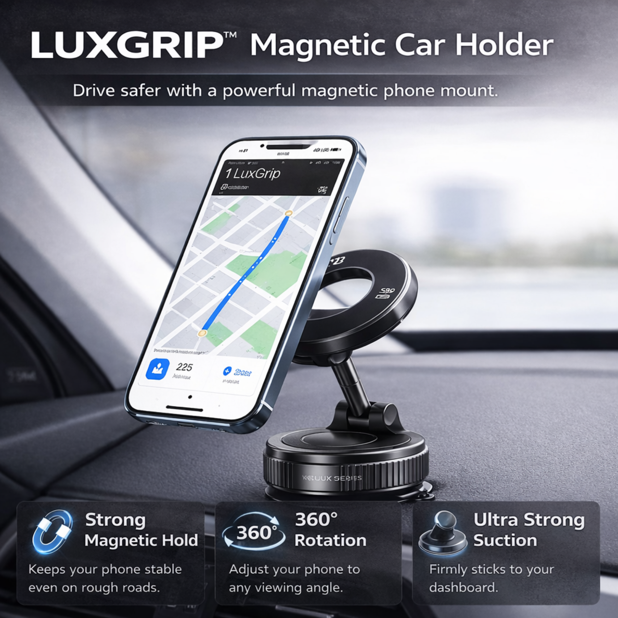 LuxGrip™ Standard – Magnetic Car Phone Mount